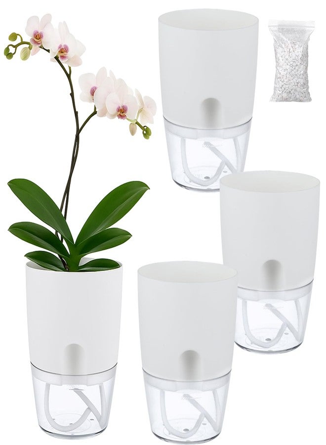 Planterhoma 3 Pack Self Watering Pots for Indoor Plants, 6 Inch Plant Pot Plastic Self Watering Planter for Orchid, African Violet, Small Clear Flower Pots with Drainage Holes and Wicking Rope, White - Image 1